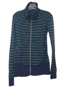 Lululemon Nice Asana Jacket Slalom Stripe Inkwell Blue Green Full Zip Retro